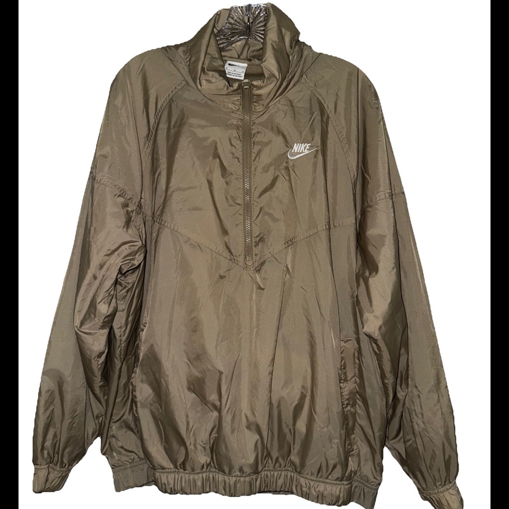 Nike Beige Windbreaker Hoodie Lined Anorak 1/2 zip Mens Medium DQ4910-334